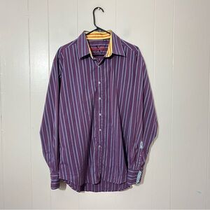 Robert Graham X Purple / Blue Striped Flip Cuff Men's Shirt Long Sleeves Size XL